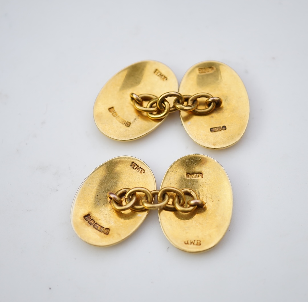 A pair of 9ct gold and enamel cufflinks, circa 1966